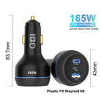 LinkMejor IBD356-1U2C 165W/160W/130W Fast Charging USB Type C Car Charger for Laptop Mobile Phone