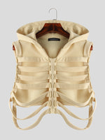 INCERUN Men Vests Skeleton Rib Deconstructed Design Hooded Sleeveless Streetwear Male Waistcoats Fashion Casual Vests Men S-5XL