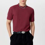 LinkMejor Mens Half-collar Solid Knitted pit-stripe Short Sleeve T-shirt