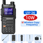 LinkMejor UV-26 10W High Power Walkie Talkie Handheld Two Way Radio Long Range Multi Band NOAA Weather Alert 999 Channels Rechargeable Battery Type-C Charging Wireless Frequency Copy Transceiver Radio