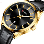 LinkMejor Simple Business Men Quartz Watch Comfortable Leather Strap Waterproof Auto Date Wristwatch
