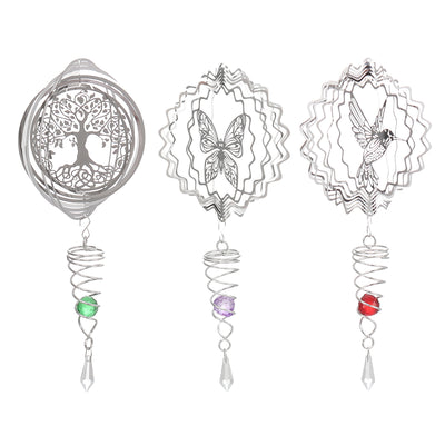 3D Metal Wind Spinner Stainless Steel Rotating Metal Chimes Animal Pattern Stereo Wind Chime Rotary Pendant For Home Decoration
