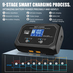 LinkMejor P10X2 12V 24V 10A Auto Motorcycle Battery Charger AGM Intelligent Repair Dual Channel Smart Car Battery Charger Lithium Lifepo4 Lead-Acid(AGM/Gel/SLA) for Car Boat
