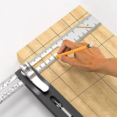 1Pc Woodworking Scriber Ruler Metric Imperial Scale T-Shape Movable Angle Ruler Gauge with Perforated Positioning Anti-slip Locking Multi-Angle Scribing Tool