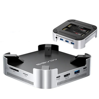 LinkMejor M001 11-in-1 USB-C Docking Station with Dual M.2 NVMe SSD Slot / 10Gbps USB-A*4 / PD30W / 4K60Hz HD / SD/TF 3.0 Multiports Hubs Adapter for Mac Mini M4/M4 Pro With Cooling Fan