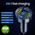 66W 4-Port USB PD Car Charger Adapter Dual 2.4A USB-A PD QC3.0 Fast Charging with Blue LED for iPhone 13 14 14 Pro Max for Huawei Mate50 for Samsung Galaxy S22 for Redmi K60 for OPPO Reno9