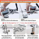 RX-009 Professional Knife Sharpener with 4 Whetstones Dual Clamps 360° Rotation Flip Design Fixed-Angle Stainless Steel Kitchen Chef Knife Sharpening Kit Abrasive Holding System Tools