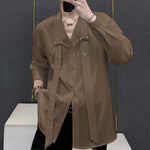 LinkMejor Mens Tie Design Long Sleeve Shirt Casual Solid Color Fashion Design Men Top Loose Fit
