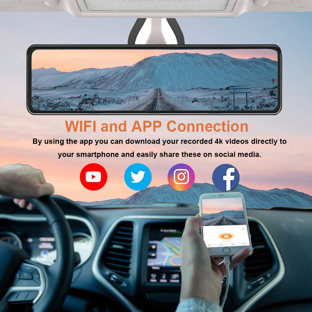 4K+2K Car Rearview Mirror Dash Cam Front Rear Dual Recording with G-Sensor Support Locking Emergency Video