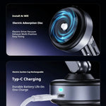 360 Magnetic Phone Holder Strong Suction Dual Vacuum Mount 360 Rotation Universal Fit Aluminum Alloy Type-C Rechargeable Car Phone Bracket