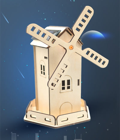 Solar Power Windmill Wooden DIY Model Kits Educational Scientific Experiments Early Education Toys Assembled Small House for Children