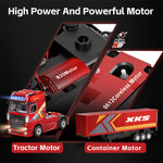 LinkMejor 6408 RTR 1/64 2.4G 4WD RC Car Container Tractor Trailer Truck Three Speed Full Proportional Remote Cruise Control LED Light Simulated Horn Sound Drift Racing Vehicles Models Toys