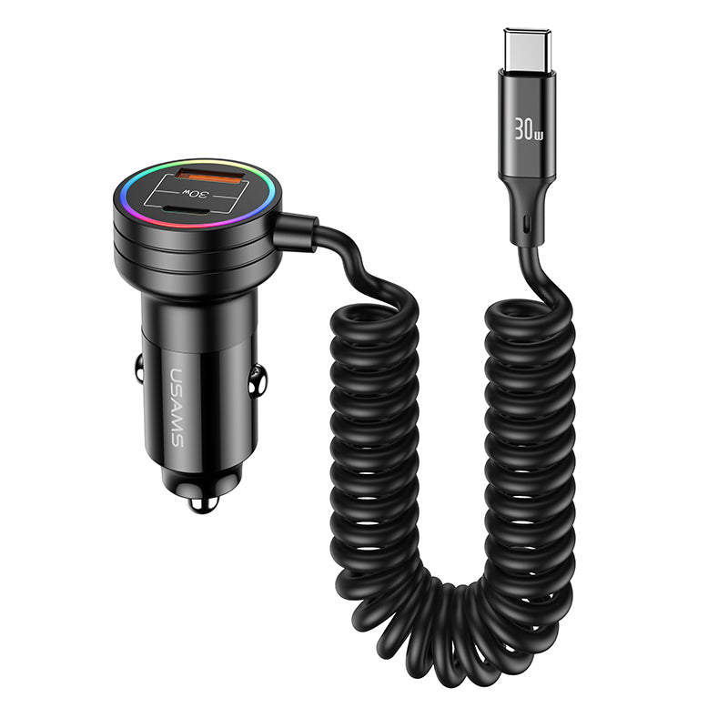 LinkMejor C33 60W 12-24V Car Charger USB Type C PD Fast Charge Hardware Plastic Belt with Aperture Spring Cable