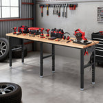 LinkMejor 96Inch Adjustable Work Bench 5000 LBS Capacity Heavy Duty Workbench with Power Outlet & Pegboard Rubber Wood Work Table for Garage Workshop Office Home