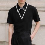 LinkMejor Mens Fashion Design Spliced Collar Shirt Comfortable Fabric Short Sleeve Zipper Lapel Top for Male S-5XL