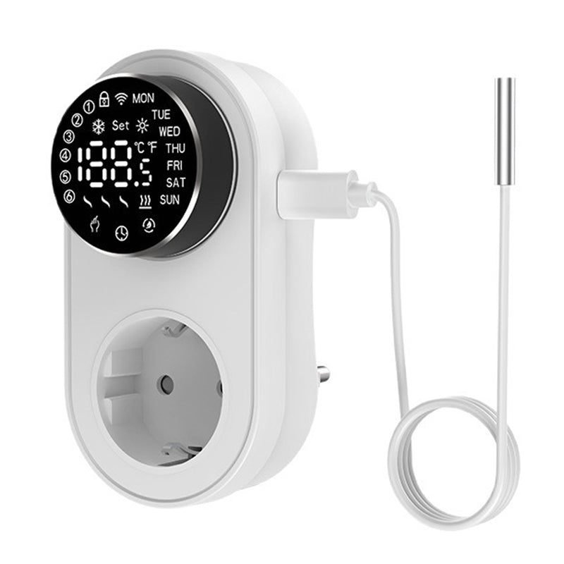 Tuya 1419 Wi-Fi Plug-in Smart Thermostat Socket with Timing Function LED Display Knob-type APP Control Temperature Socket Voice Control with Alexa Google Home