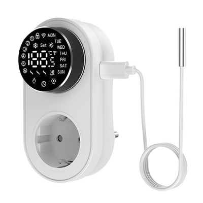Tuya 1419 Wi-Fi Plug-in Smart Thermostat Socket with Timing Function LED Display Knob-type APP Control Temperature Socket Voice Control with Alexa Google Home