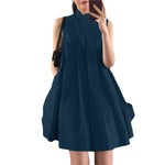LinkMejor Women Elegant Stand Collar Sundress Sleeveless A-Line Midi Party Prom Dress