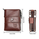 LinkMejor Cow Leather Men Wallet Short with Chain Multi Card Slot Double Zipper Business Retro Coin Purse Holder Credit Card Organizer Stylish Male Money Clutch Bags