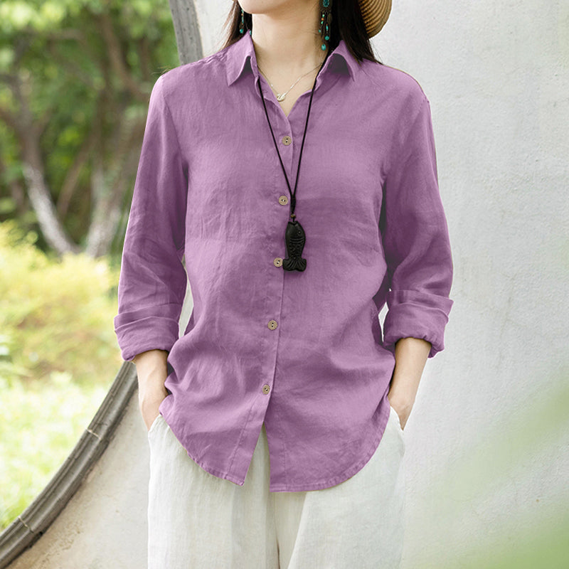 LinkMejor Women Comfortable Solid Color Blouse Fashion Long Sleeve O-Neck Shirt Casual Loose Basic Tops