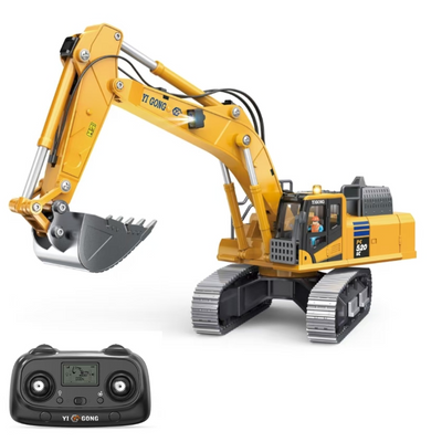 YI GONG 520 1/50 2.4G Full-Channel RC Car Screw Rod Excavator Alloy Bucket Track Simulation Engineering Electric Lifting Remote Control Construction Light Sound Vehicles Models Kids Children Toys