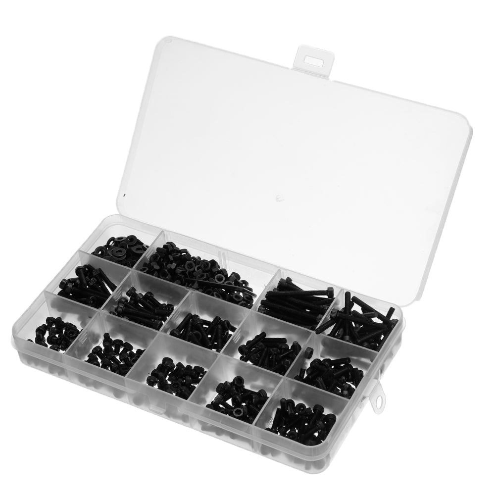 730pcs M3 Carbon Steel Socket Head Cap Screws With Flat Washers Nuts Male Wrench