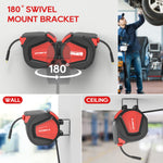 [USA Direct] ECOMAX 3/8 in. x 50 ft Retractable Enclosed Air Hose Reel with Auto Rewind Heavy Duty Reel NPT 1/4 Inch Any Length Lock 180° Swivel Bracket MAX Pressure 348 PSI