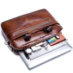 LinkMejor 14 inch Laptop Men's Genuine Leather Briefcase Office Business Large Capacity Handbag with Strap