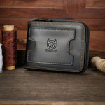 LinkMejor Retro Solid Cowhide Leather Zipper Men's Wallet Two-fold Money Clip RFID Multi-card Credit Holder