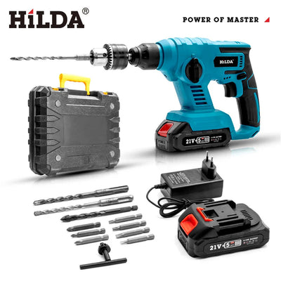 21V Brushless 4500 times/min Electric Hammer Impact Drill Cordless Multifunction Rotary Tool for Mak Battery 4500 Times/Min High-Performance Power Tool