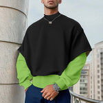 LinkMejor Mens False Two-Piece Patchwork Long-Sleeve Pullover Hoodies Comfy Crew Neck Top for Male