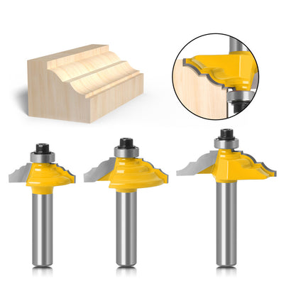 4PCS 8mm Shank Roman Ogee Edge Forming Router Bit Set Classical and Bead Molding and Edging Router Bit 25.4mm/31.7mm/38mm/50mm Cutting Dia