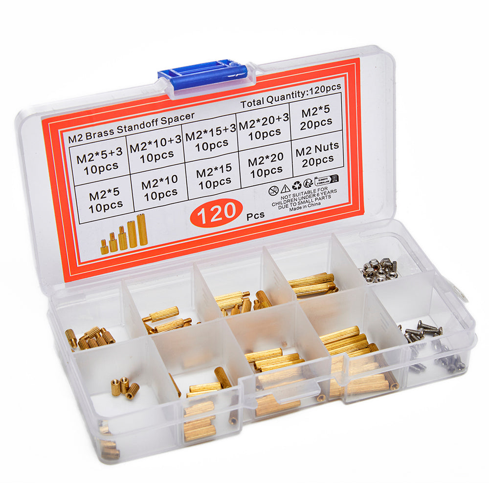 120PCS M2 Brass Standoff Spacer Kit Assorted Sizes with Screws and Nuts Rust Resistant for Electronics DIY Projects Prototyping