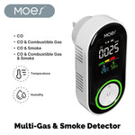 LinkMejor 5-in-1 Plug-in Multi-Gas & Smoke CO Detector with Temp/Humidity Sensor Built-in Audible & Visual Alarm Digital Display for Home Security Plug and Play