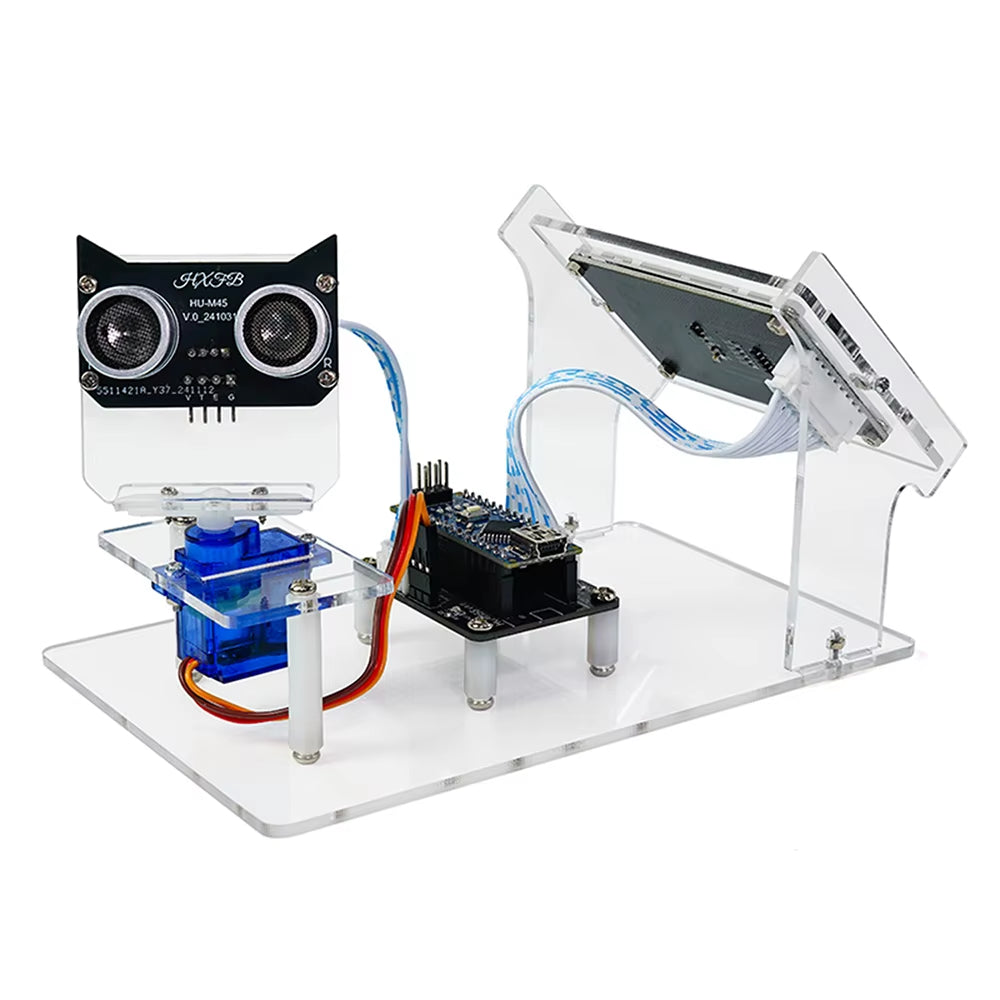 HU-091A Open-Source Ultrasonic Radar Scanner DIY Kit 180° Scan Range Dual Visual Nano DIY Electronic Kit with 2.4 Inch LCD Screen for STEM Programming Learning