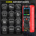 ET853C 3-in-1 2CH 70Mhz Oscilloscope Multimeter Signal Generator 3-In-1 200Msps Sampling Rate Bandwidth Dual Channel Color Screen Rechargeable Battery Auto Range Test Data Storage