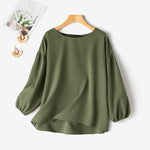 LinkMejor Women's Round Neck Drop Shoulder Lantern Sleeve Loose Casual Solid Blouses
