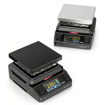MHP50-A5/B5 for MINI WARE Mini Hot Plate Preheater 50×50mm 100-350°C DC 19-24V/PD 20V Up To 150W Color LCD Heating Curve Pocket Size Soldering Station