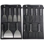 Carbon Steel Putty Knife Set 7 Sizes Flexible Drywall Scraper Kit Stainless Steel Blade Soft Grip Handle Canvas Storage Bag Rust Resistant Painting Wall Repair Tools