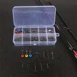 Anmuka 115pcs Fishing Connector Swivel Box Pack Pins Center Pass Swivels Sea Bean Bass Trout Fishing Accessories