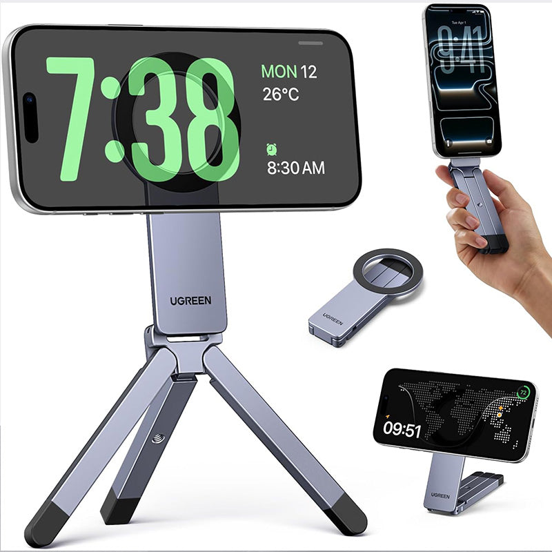 LinkMejor LP962 Magnetic Phone Stand N52 Magnet Aluminum Alloy Tripod Desk Stand Selfie Stick Adjustable Portable for iPhone 17 16 15 14 MagSafes Android Phone Tripod Mount