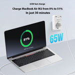 OT50 Tuya Smart WiFi GaN Fast Charger EU Socket 65W PD Charging 2 Type-C+USB-A Ports APP Remote Push Timing Function Voice Control with Alexa Google Assistant