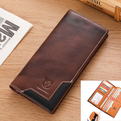 LinkMejor Genuine Leather Men’s Long Wallet Large-capacity Coin Purse RFID Blocking Credit Card Holder Multifunctional Handbag Clutch Wallet
