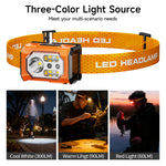 LinkMejor A40  Mini Sensor Headlamp with Spotlight & Floodlight Wave Sensing 3-Color Light, IP44 Waterproof USB-C Rechargeable Headlight for Camping Hiking Fishing