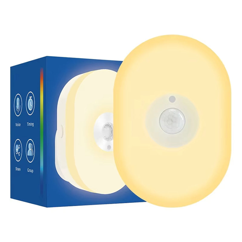 2-in-1 Tuya Smart WiFi LED Night Light PIR Motion Sensor EU/US/UK Plug Plug-in Wall Lamp Warm White Lighting Timing Function Voice Control with Alexa Google Home Assistant