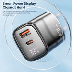 [GaN Tech] LinkMejor TCT33-22EU 33W 2-Port USB PD Charger USB-A+USB-C PD3.0 QC3.0 Fast Charging Digital Display Wall Charger Adapter EU Plug for iPhone 16 Pro 15 14 Pro Max 13 12 for Huawei Pura X for Samsung Galaxy S25 Ultra