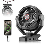 Xmund Camping Fan Light With Remote 10400mAh Battery 4 Speeds 3 Oscillation Modes 5.7M/S Wind USB Charging Power Bank for Tent Outdoor Clip Fan