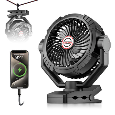 Xmund Camping Fan Light With Remote 10400mAh Battery 4 Speeds 3 Oscillation Modes 5.7M/S Wind USB Charging Power Bank for Tent Outdoor Clip Fan