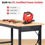 LinkMejor 48" Adjustable Heavy Duty Workbench 2000 LBS Load Capacity Rubberwood Work Table with Pegboard Power Outlets Work Bench for Garage Workshop Office Home Commercial