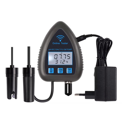 Tuya WiFi Bluetooth 5 in 1 Water Quality Monitor PH EC SALT SG Temperature Multi Function Water Analyzer APP Control for Aquarium Aquaculture Hydroponics Swimming Pool